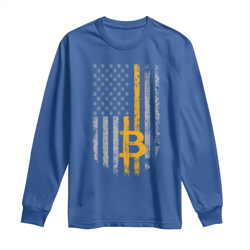 Funny Bitcoin BTC Crypto Cryptocurrency Trader American Flag Long Sleeve Shirt TS11 Royal Blue Print Your Wear