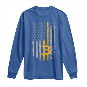 Funny Bitcoin BTC Crypto Cryptocurrency Trader American Flag Long Sleeve Shirt TS11 Royal Blue Print Your Wear