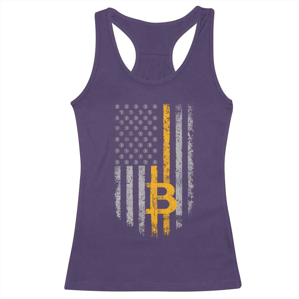 Funny Bitcoin BTC Crypto Cryptocurrency Trader American Flag Racerback Tank Top TS11 Purple Print Your Wear