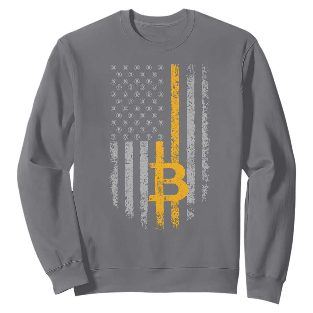 Funny Bitcoin BTC Crypto Cryptocurrency Trader American Flag Sweatshirt TS11 Charcoal Print Your Wear