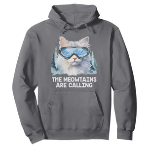 Funny Skiing Snowboarding Cat Hoodie The Meowtains Are Calling Ski Goggles TS11 Charcoal Print Your Wear