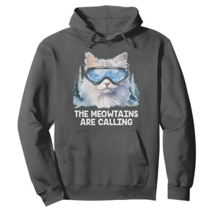 Funny Skiing Snowboarding Cat Hoodie The Meowtains Are Calling Ski Goggles TS11 Dark Heather Print Your Wear