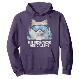 Funny Skiing Snowboarding Cat Hoodie The Meowtains Are Calling Ski Goggles TS11 Purple Print Your Wear