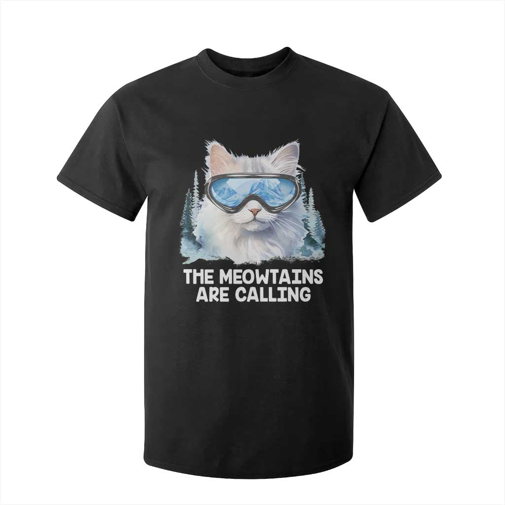 Funny Skiing Snowboarding Cat T Shirt For Kid The Meowtains Are Calling Ski Goggles TS11 Black Print Your Wear