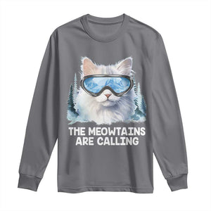 Funny Skiing Snowboarding Cat Long Sleeve Shirt The Meowtains Are Calling Ski Goggles TS11 Charcoal Print Your Wear