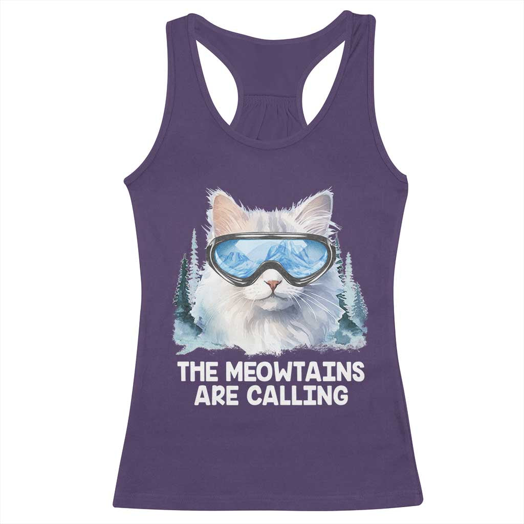Funny Skiing Snowboarding Cat Racerback Tank Top The Meowtains Are Calling Ski Goggles TS11 Purple Print Your Wear