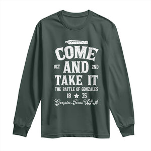 History Of Texas Long Sleeve Shirt Come And Take It The Battle Of Gonzales TS11 Dark Forest Green Print Your Wear