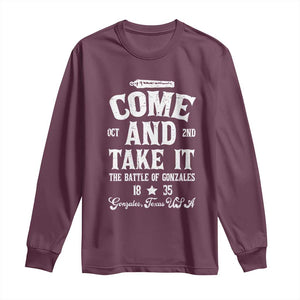 History Of Texas Long Sleeve Shirt Come And Take It The Battle Of Gonzales TS11 Maroon Print Your Wear