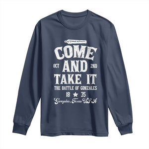 History Of Texas Long Sleeve Shirt Come And Take It The Battle Of Gonzales TS11 Navy Print Your Wear