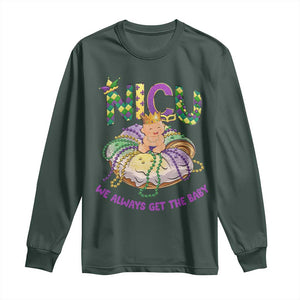 Funny NICU Nurse Mardi Gras Long Sleeve Shirt We Always Get The Baby King Cake TS11 Dark Forest Green Print Your Wear