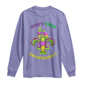 Funny Who's Your Crawdaddy Long Sleeve Shirt Vintage Crawfish Beads Fleur De Lis Mardi Gras TS11 Violet Print Your Wear