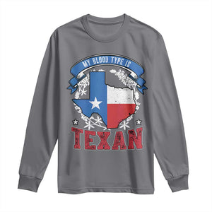 My Blood Types Is Texan Long Sleeve Shirt Proud American Texan TX Map Bluebonnet TS11 Charcoal Print Your Wear