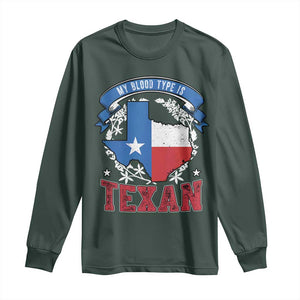 My Blood Types Is Texan Long Sleeve Shirt Proud American Texan TX Map Bluebonnet TS11 Dark Forest Green Print Your Wear