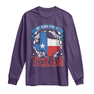 My Blood Types Is Texan Long Sleeve Shirt Proud American Texan TX Map Bluebonnet TS11 Purple Print Your Wear