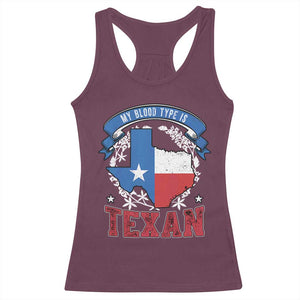My Blood Types Is Texan Racerback Tank Top Proud American Texan TX Map Bluebonnet TS11 Maroon Print Your Wear