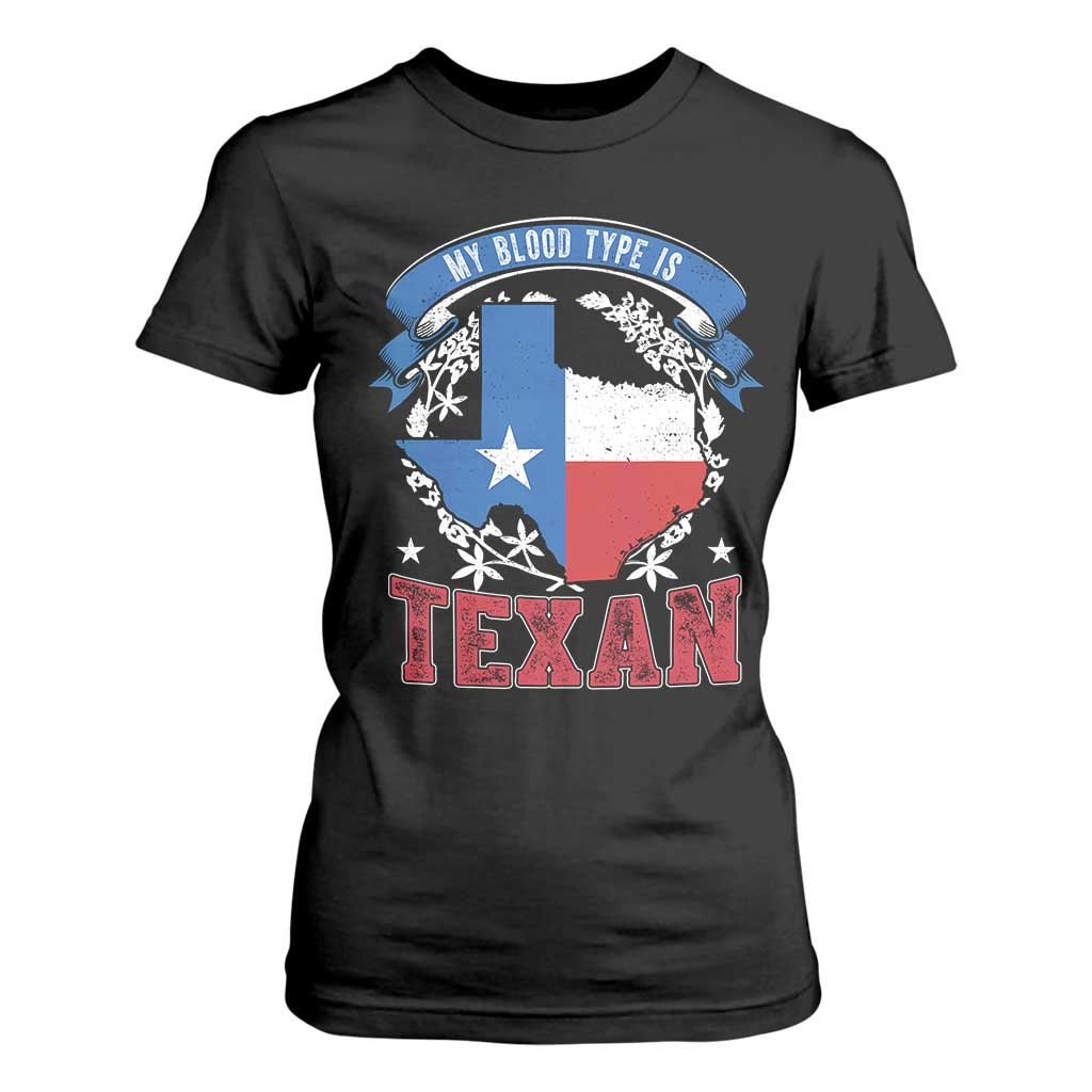 My Blood Types Is Texan T Shirt For Women Proud American Texan TX Map Bluebonnet TS11 Black Print Your Wear