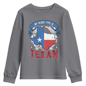 My Blood Types Is Texan Youth Sweatshirt Proud American Texan TX Map Bluebonnet TS11 Charcoal Print Your Wear