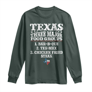 Proud American Texan Long Sleeve Shirt Texas Three Major Food Groups BBQ Tex Mex Chicken TS11 Dark Forest Green Print Your Wear