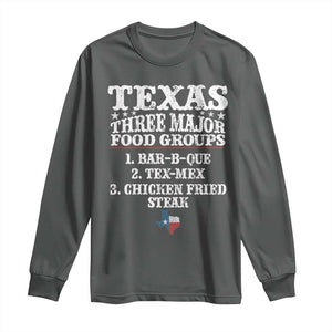 Proud American Texan Long Sleeve Shirt Texas Three Major Food Groups BBQ Tex Mex Chicken TS11 Dark Heather Print Your Wear