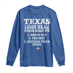 Proud American Texan Long Sleeve Shirt Texas Three Major Food Groups BBQ Tex Mex Chicken TS11 Royal Blue Print Your Wear