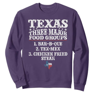 Proud American Texan Sweatshirt Texas Three Major Food Groups BBQ Tex Mex Chicken TS11 Purple Print Your Wear