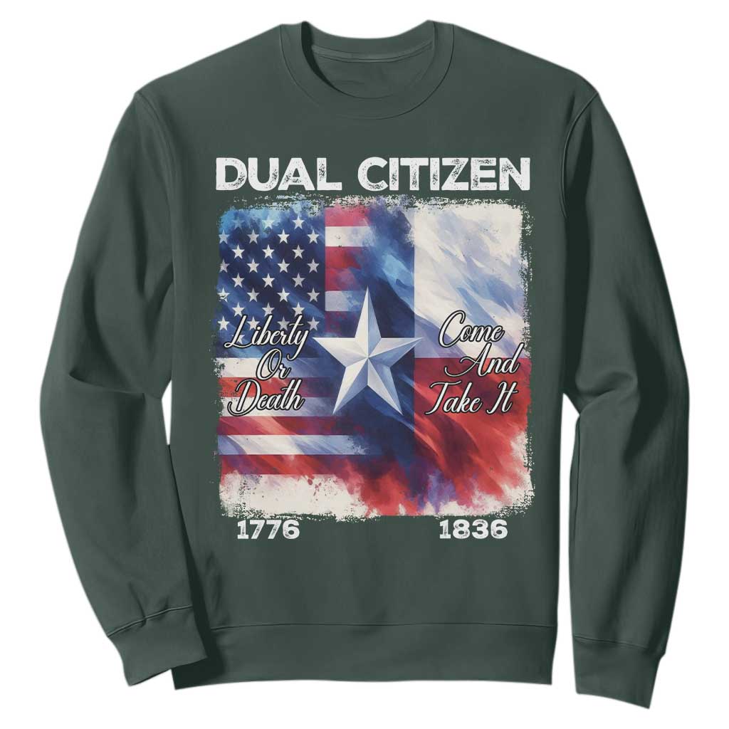 Proud American Texan Sweatshirt Dual Citizen Liberty Or Death Come And Take It TS11 Dark Forest Green Print Your Wear