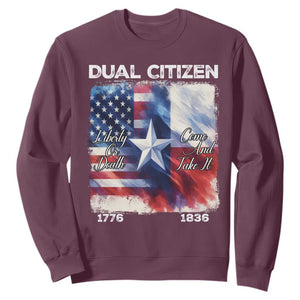Proud American Texan Sweatshirt Dual Citizen Liberty Or Death Come And Take It TS11 Maroon Print Your Wear