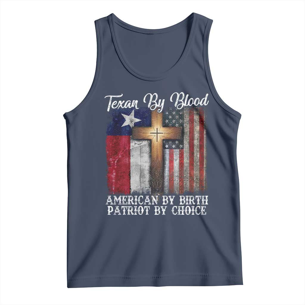 Proud American Texan Jesus Tank Top Texan By Blood American By Birth Patriot By Choice Cross TS11 Navy Print Your Wear