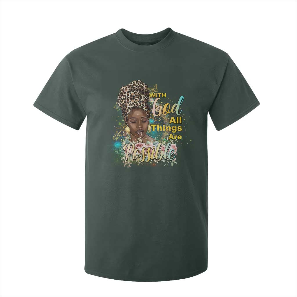 Christian African American T Shirt For Kid With God All Things Are Possible Black Prayer TS11 Dark Forest Green Print Your Wear