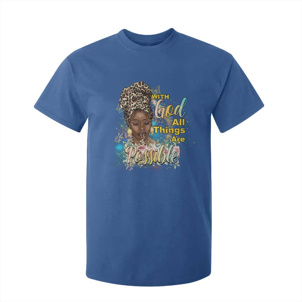 Christian African American T Shirt For Kid With God All Things Are Possible Black Prayer TS11 Royal Blue Print Your Wear