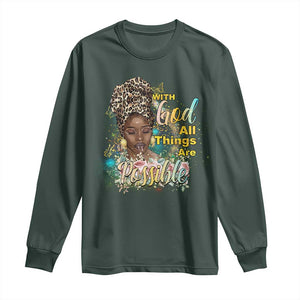 Christian African American Long Sleeve Shirt With God All Things Are Possible Black Prayer TS11 Dark Forest Green Print Your Wear