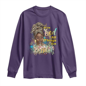 Christian African American Long Sleeve Shirt With God All Things Are Possible Black Prayer TS11 Purple Print Your Wear