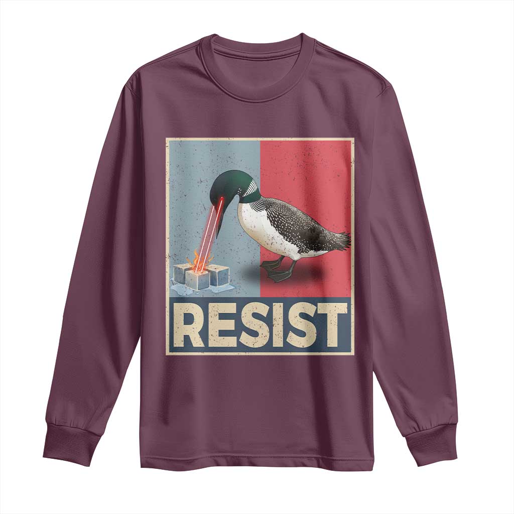 Minnesota Loon Resist Long Sleeve Shirt - Loon Bird Laser Ice Cube Poster Graphic Solidarity Tee TS11 Maroon Print Your Wear