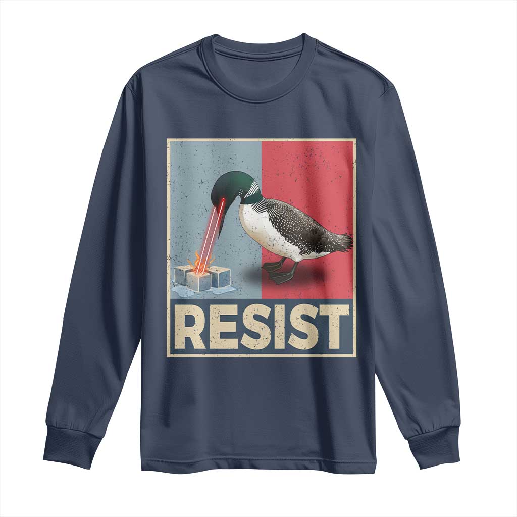 Minnesota Loon Resist Long Sleeve Shirt - Loon Bird Laser Ice Cube Poster Graphic Solidarity Tee TS11 Navy Print Your Wear
