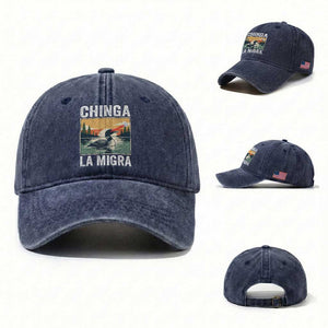 Chinga La Migra Washed Cotton Baseball Cap Minnesota Loon Laser Ice Cube Political Protest TS11 Washed Cap Universal Fit Navy Print Your Wear