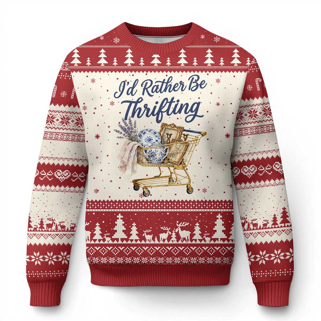 I Would Rather Be Thrifting Ugly Christmas Sweater Funny Shopping Quote Thrift Lover TS11 Beige Red Print Your Wear
