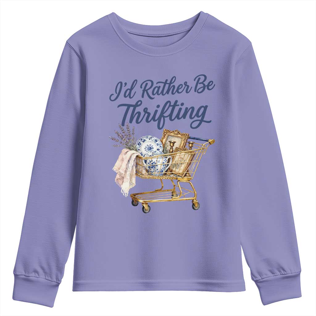 I Would Rather Be Thrifting Youth Sweatshirt Funny Shopping Quote Thrift Lover TS11 Violet Print Your Wear