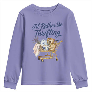 I Would Rather Be Thrifting Youth Sweatshirt Funny Shopping Quote Thrift Lover TS11 Violet Print Your Wear