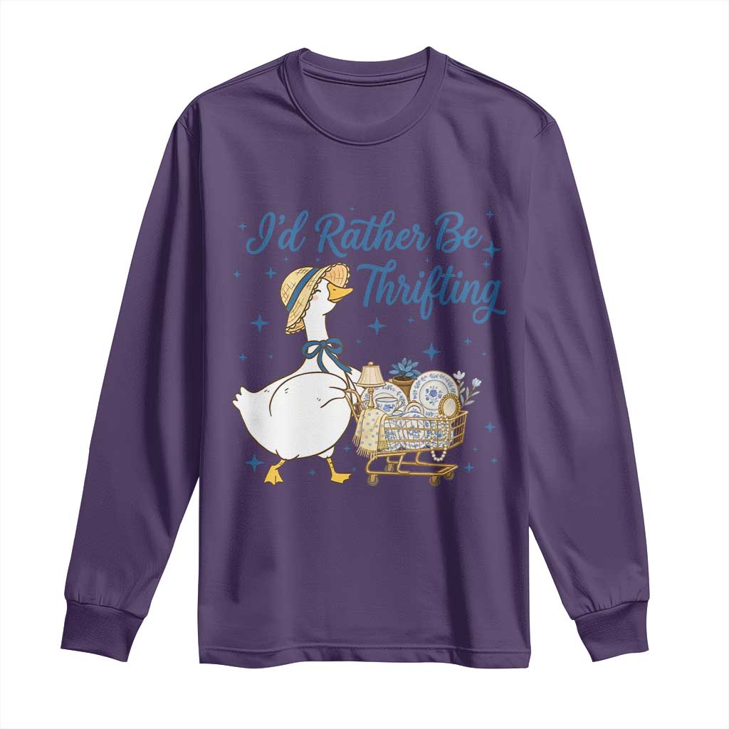 Silly Goose I Would Rather Be Thrifting Long Sleeve Shirt Funny Shopping Goose TS11 Purple Print Your Wear