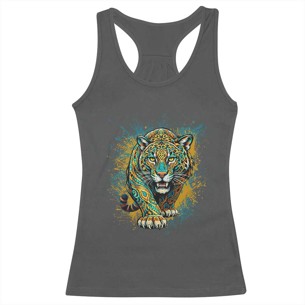 Mandala Spiritual Jaguar Zen Art Racerback Tank Top TS11 Dark Heather Print Your Wear