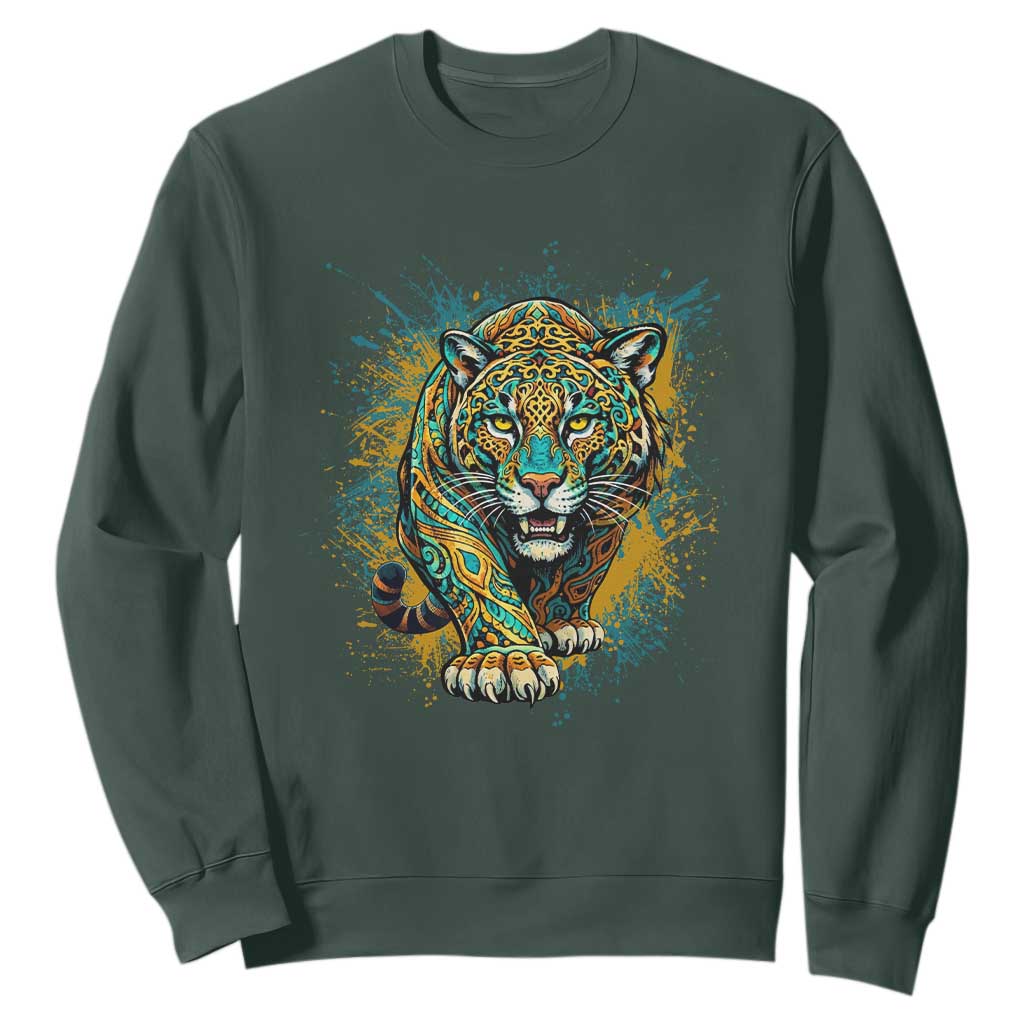 Mandala Spiritual Jaguar Zen Art Sweatshirt TS11 Dark Forest Green Print Your Wear
