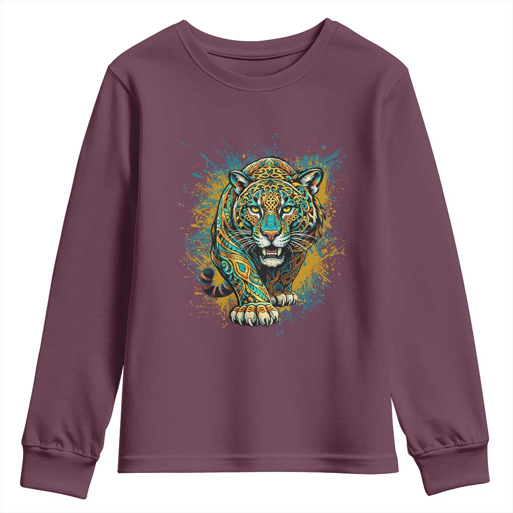 Mandala Spiritual Jaguar Zen Art Youth Sweatshirt TS11 Maroon Print Your Wear