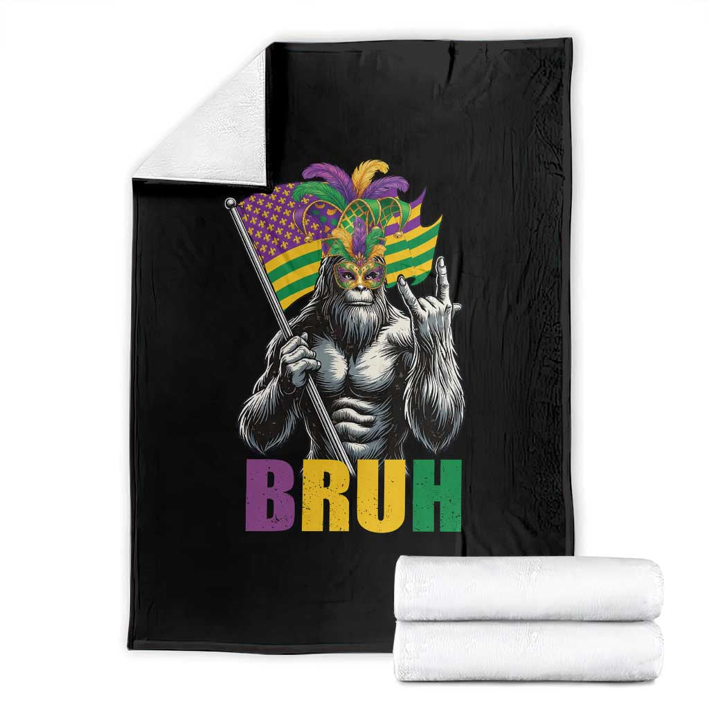 Funny Mardi Gras Bigfoot Bruh Throw Blanket Sasquatch Carnival NOLA American Flag TS11 Black Print Your Wear