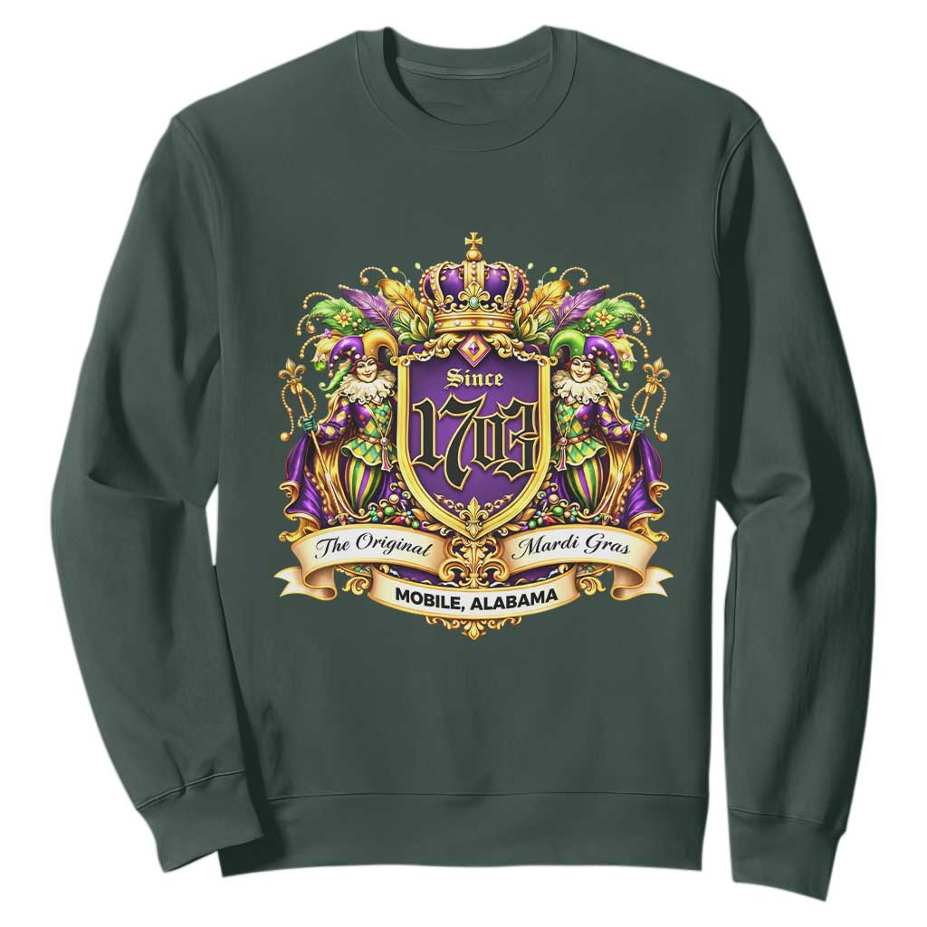 The Original Mardi Gras Mobile Alabama Since 1703 Sweatshirt Funny Carnival TS11 Dark Forest Green Print Your Wear