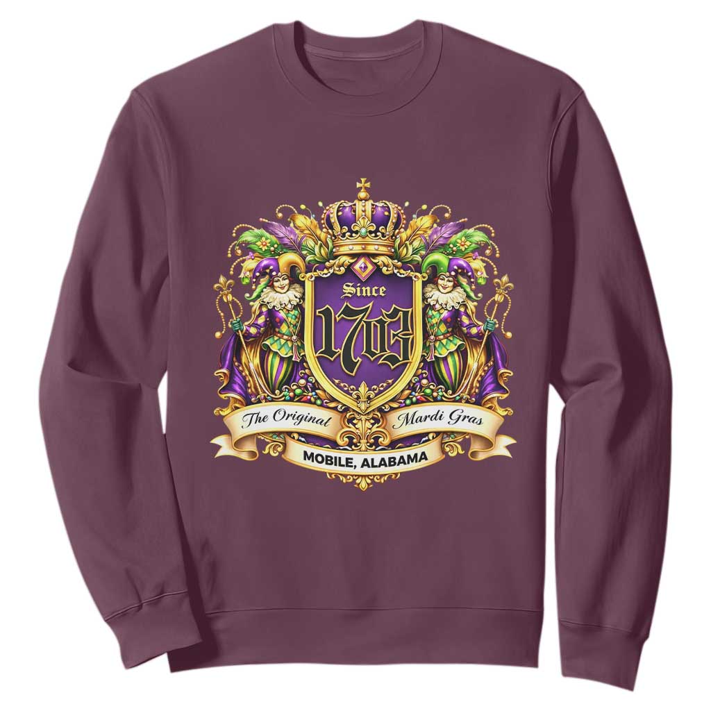 The Original Mardi Gras Mobile Alabama Since 1703 Sweatshirt Funny Carnival TS11 Maroon Print Your Wear