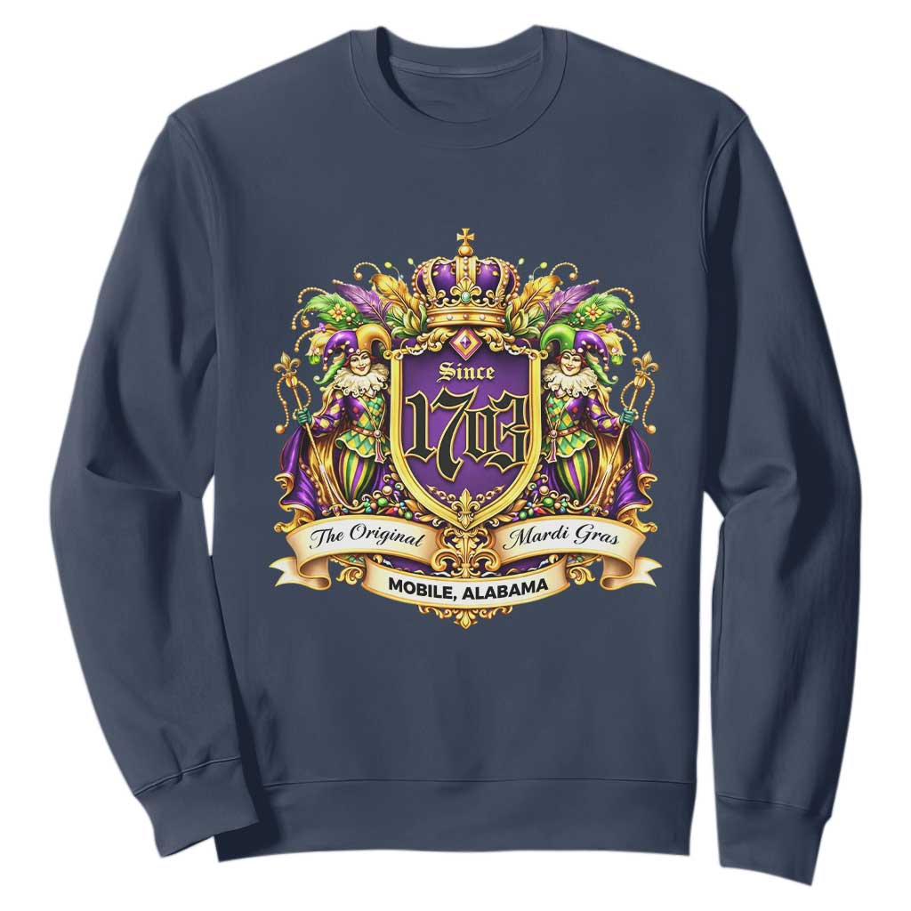 The Original Mardi Gras Mobile Alabama Since 1703 Sweatshirt Funny Carnival TS11 Navy Print Your Wear