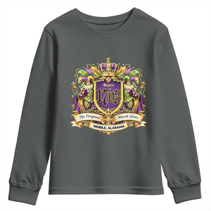 The Original Mardi Gras Mobile Alabama Since 1703 Youth Sweatshirt Funny Carnival TS11 Dark Heather Print Your Wear