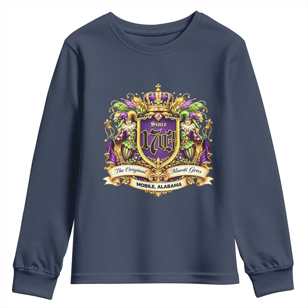 The Original Mardi Gras Mobile Alabama Since 1703 Youth Sweatshirt Funny Carnival TS11 Navy Print Your Wear