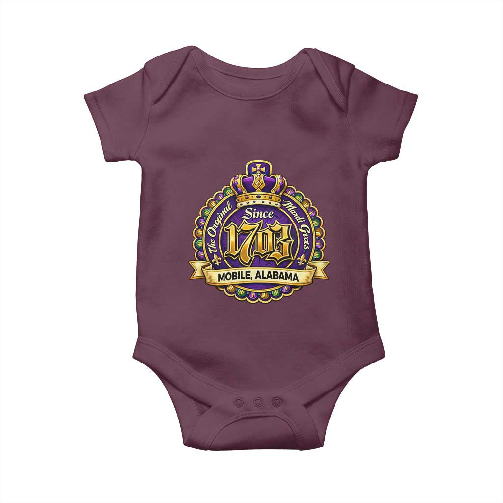 The Original Mardi Gras Mobile Alabama Since 1703 Baby Onesie TS11 Maroon Print Your Wear