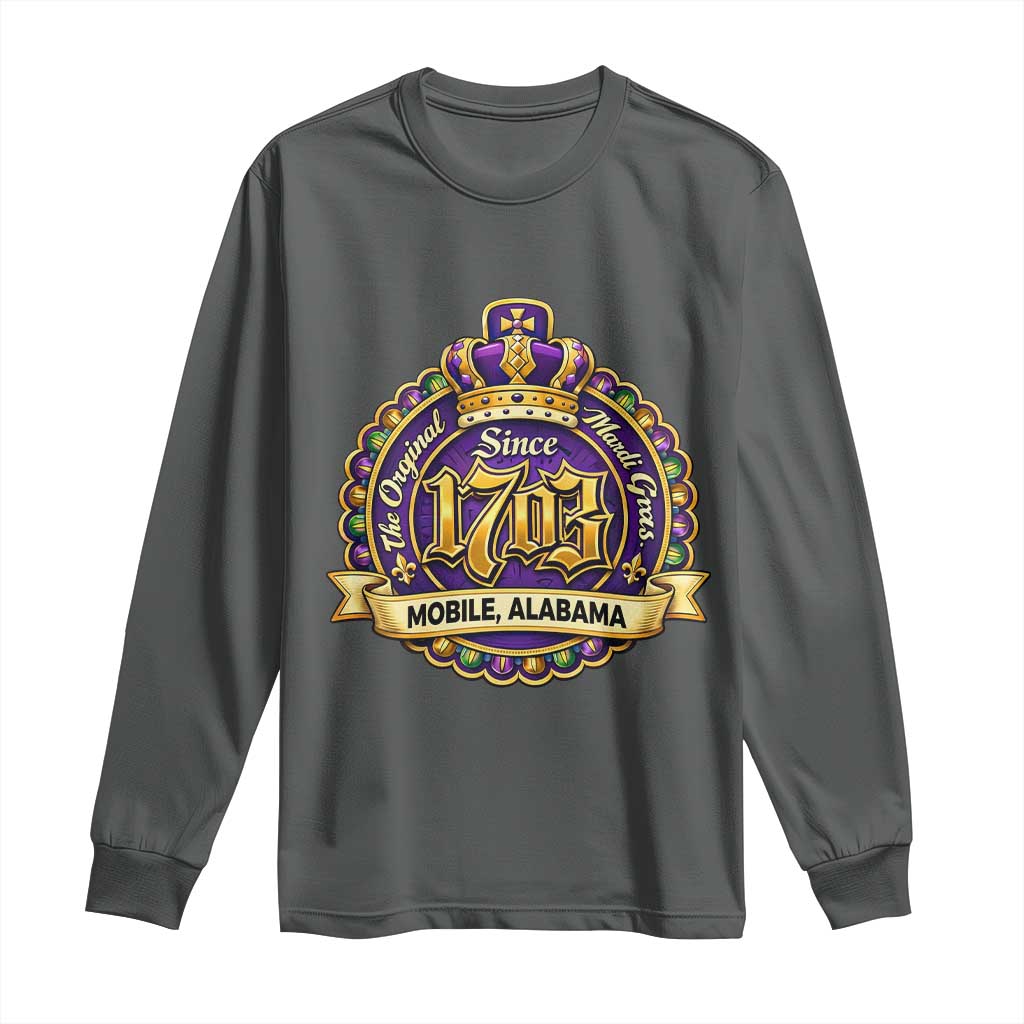 The Original Mardi Gras Mobile Alabama Since 1703 Long Sleeve Shirt TS11 Dark Heather Print Your Wear